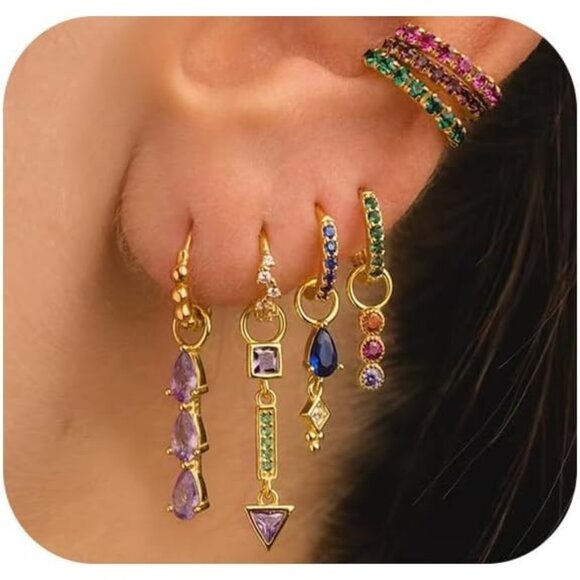 7Pcs Style-Gold Hoop Multiple Piercing Hypoallergenic Hoop Earrings for Women - Picture 1 of 6